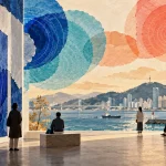 부산의 바다와 전시 공간을 소리의 파동으로 연결한 일러스트