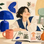 서울디자인위크 기사 주제를 표현한 컵과 조명, 의자와 생활 디자인 일러스트